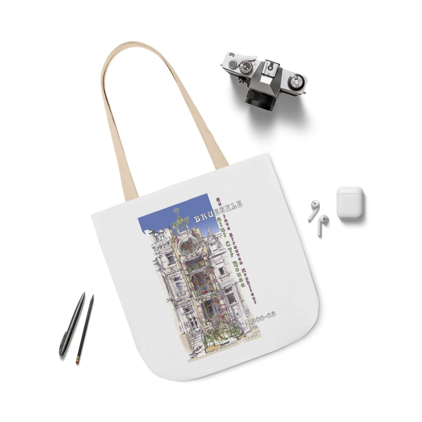 Brussel's Art-Nouveau-inspired Tote Bag with 5-Color Straps