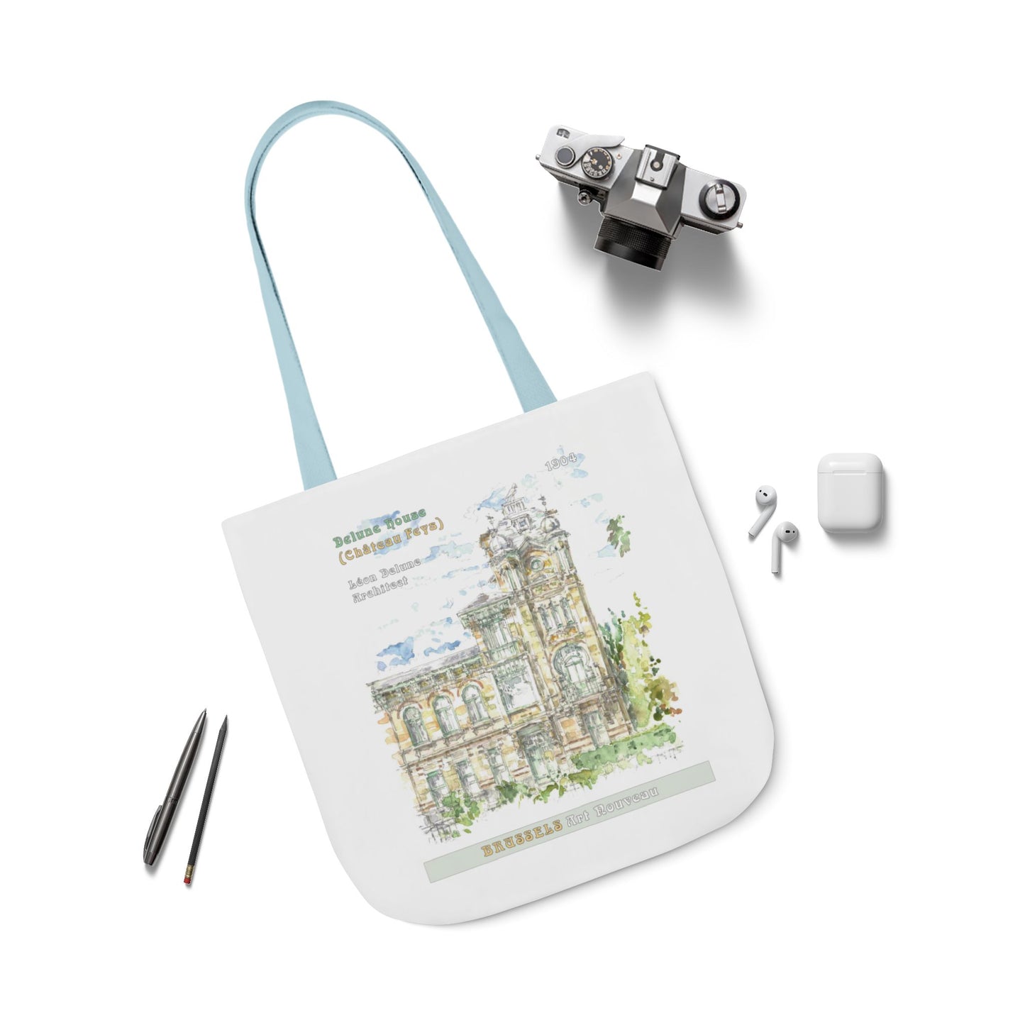 Brussel's Art-Nouveau-inspired Tote Bag with 3-Color Straps