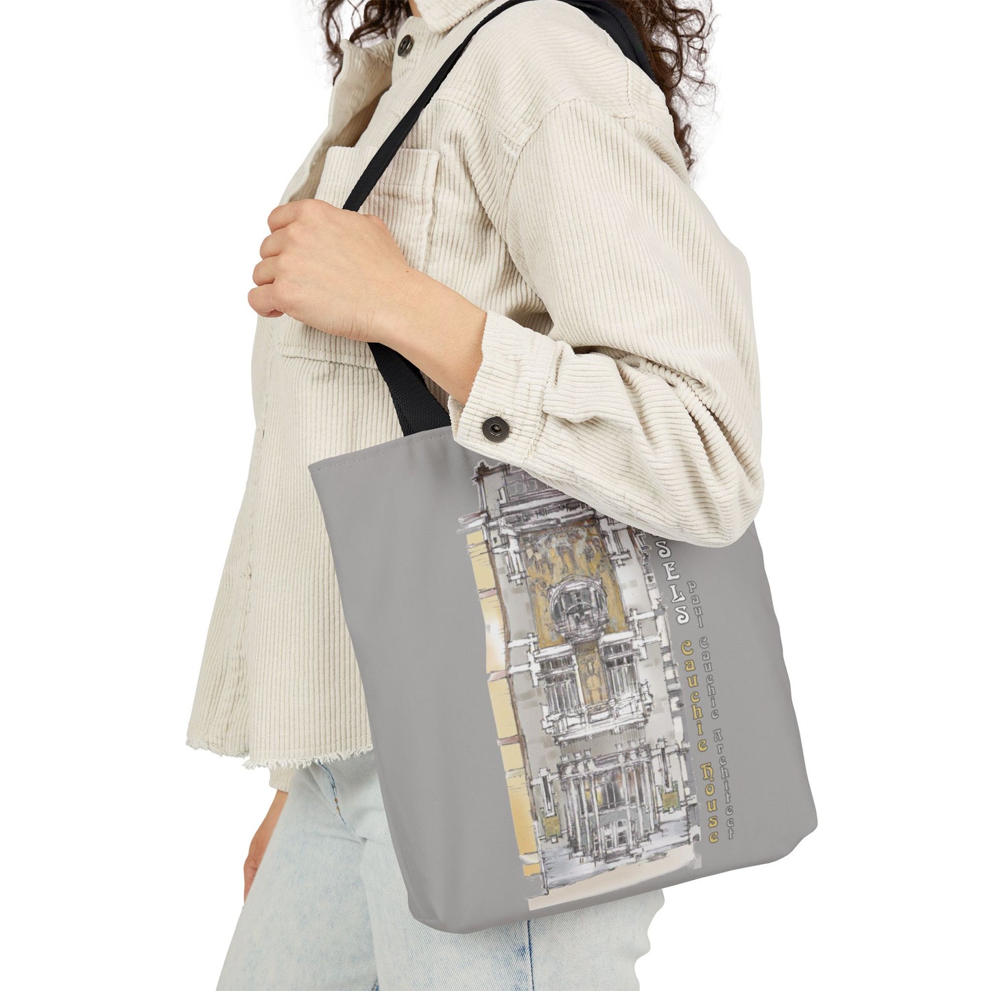 Brussel's Art-Nouveau-inspired light grey Tote Bag with 3-Color Straps