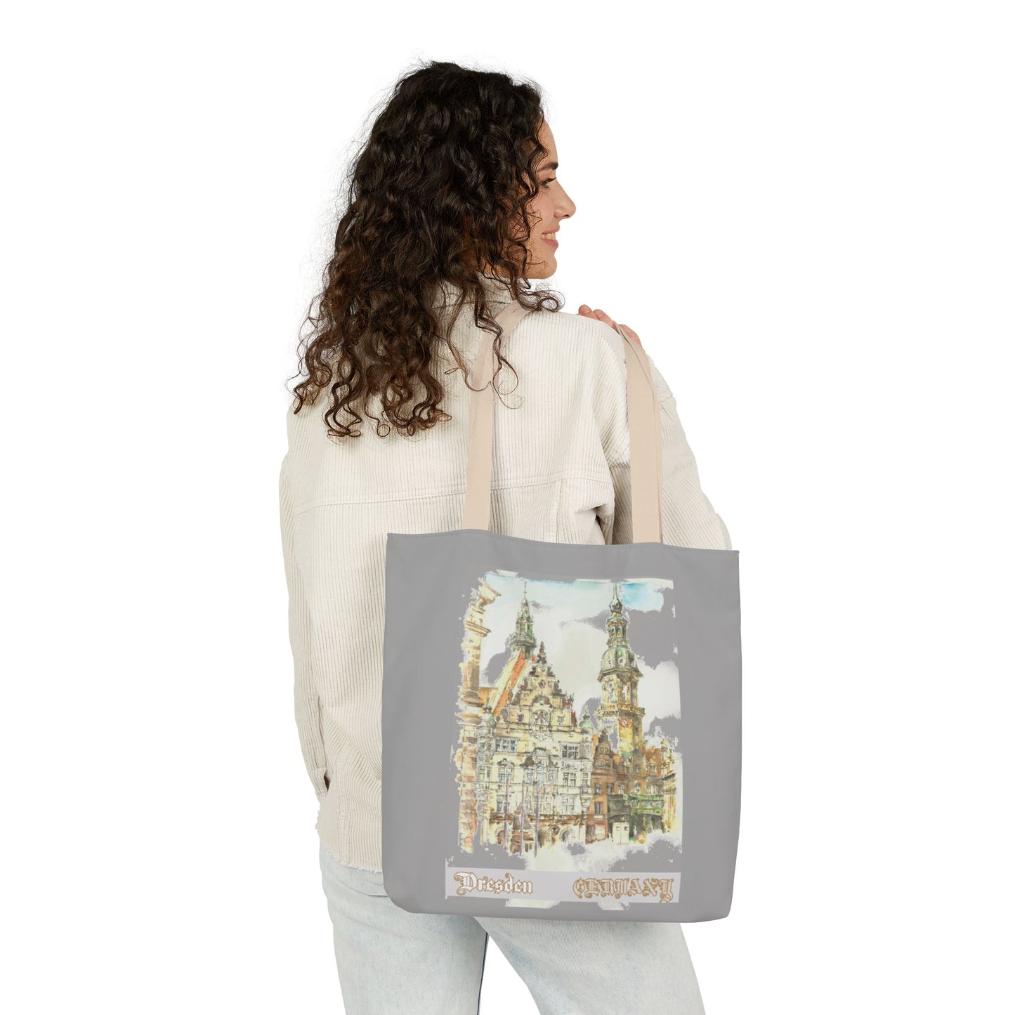 Dresden-inspired light grey Tote Bag with 4-Color Straps