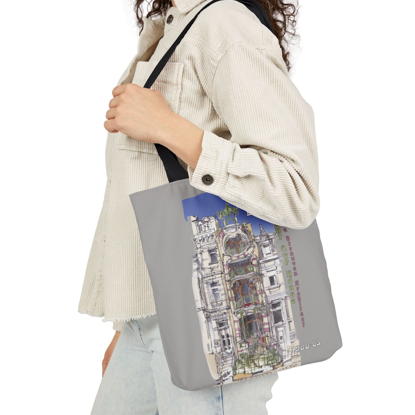 Brussel's Art-Nouveau-inspired light grey Tote Bag with 5-Color Straps