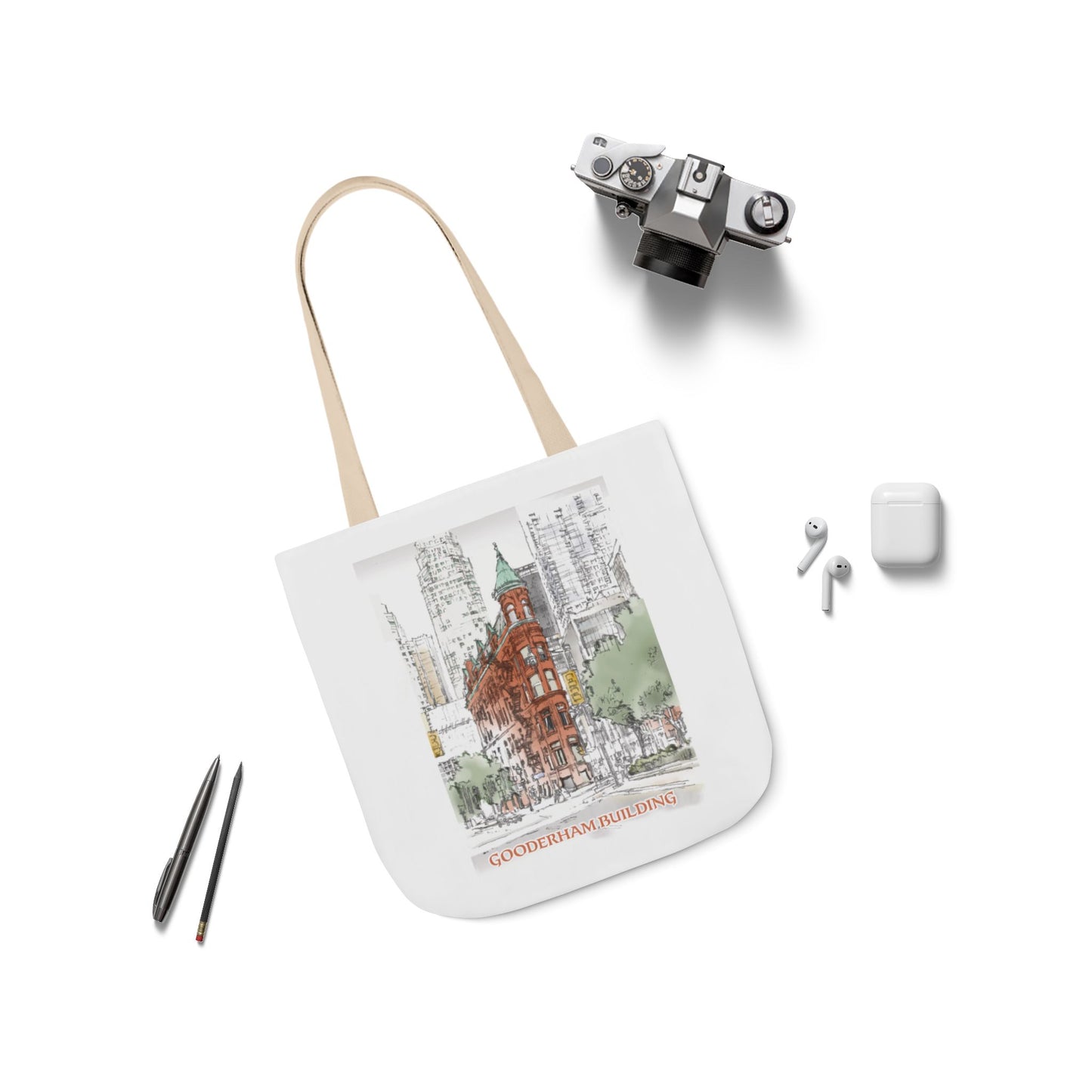 Toronto Gooderham building-inspired Tote Bag with 4-Color Straps