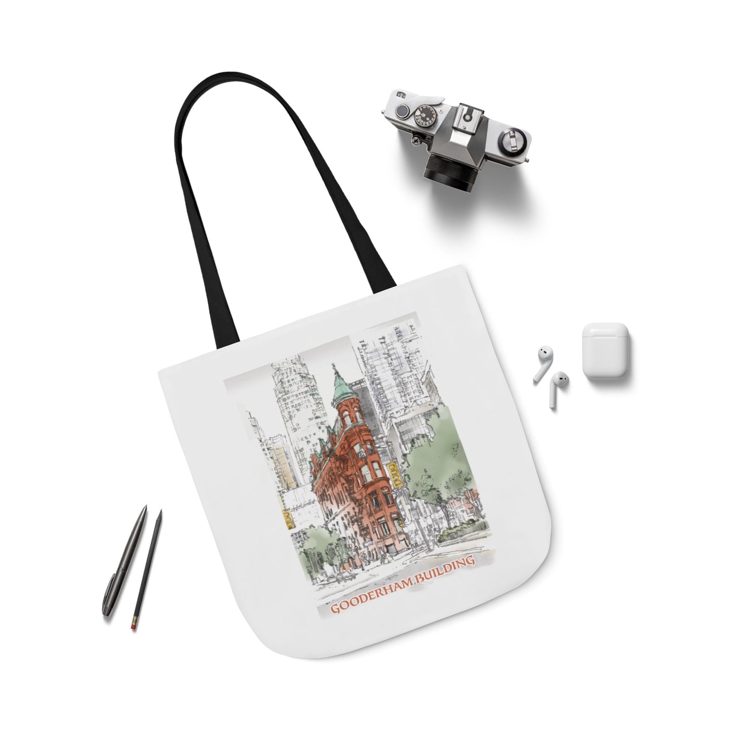 Toronto Gooderham building-inspired Tote Bag with 4-Color Straps