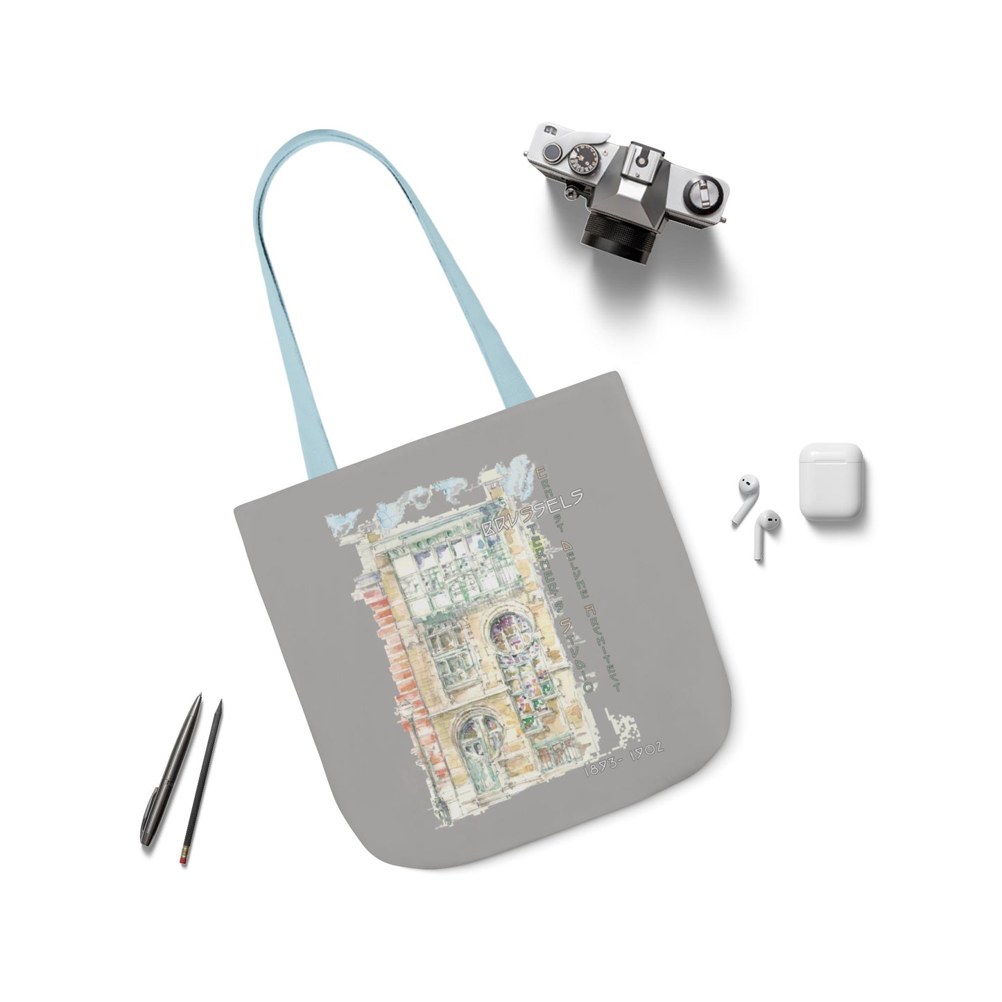 Art-Nouveau-inspired light grey Tote Bag with 5-Color Straps