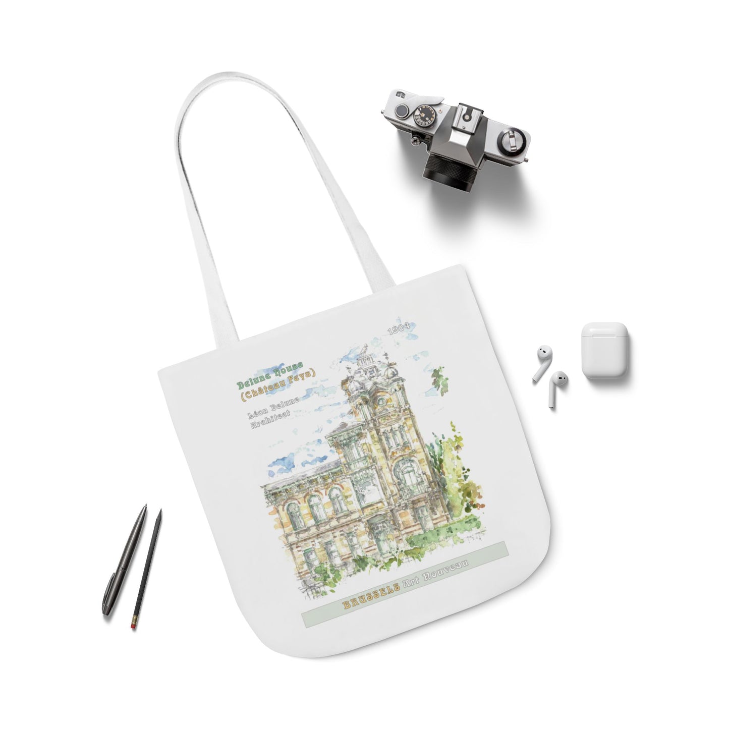 Brussel's Art-Nouveau-inspired Tote Bag with 3-Color Straps
