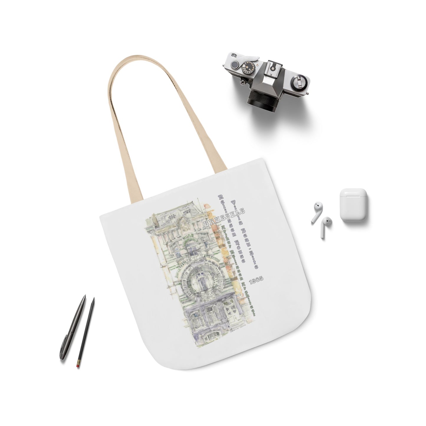 Brussel's Art-Nouveau-inspired Tote Bag with 3-Color Straps