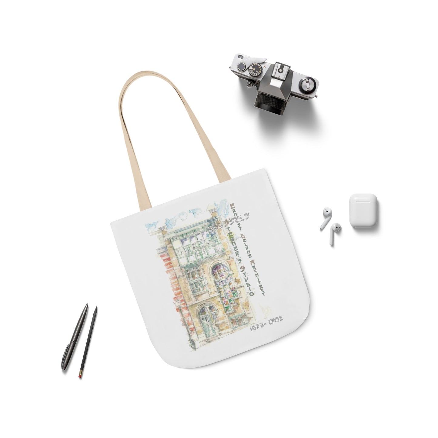 Brussel's Art-Nouveau-inspired Tote Bag with 3-Color Straps