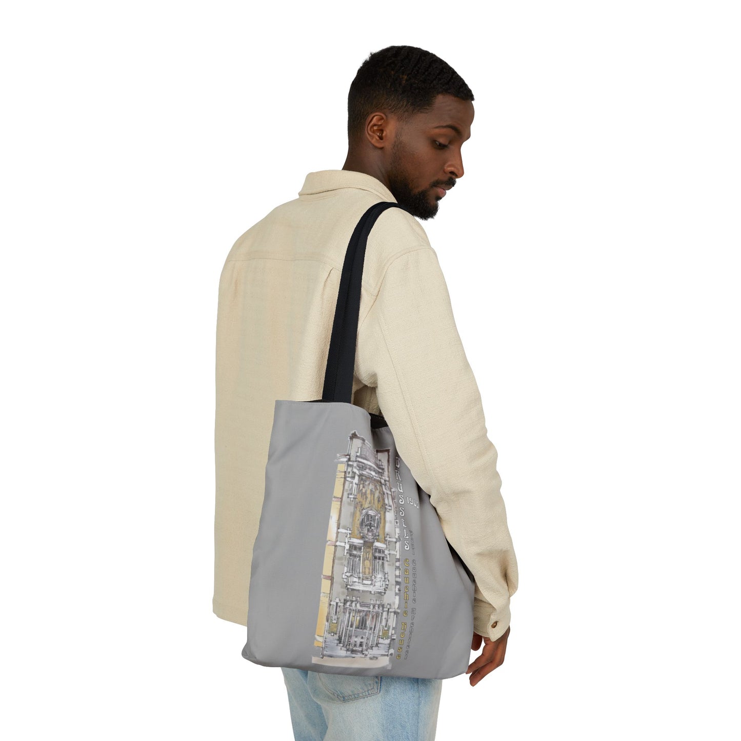 Brussel's Art-Nouveau-inspired light grey Tote Bag with 3-Color Straps