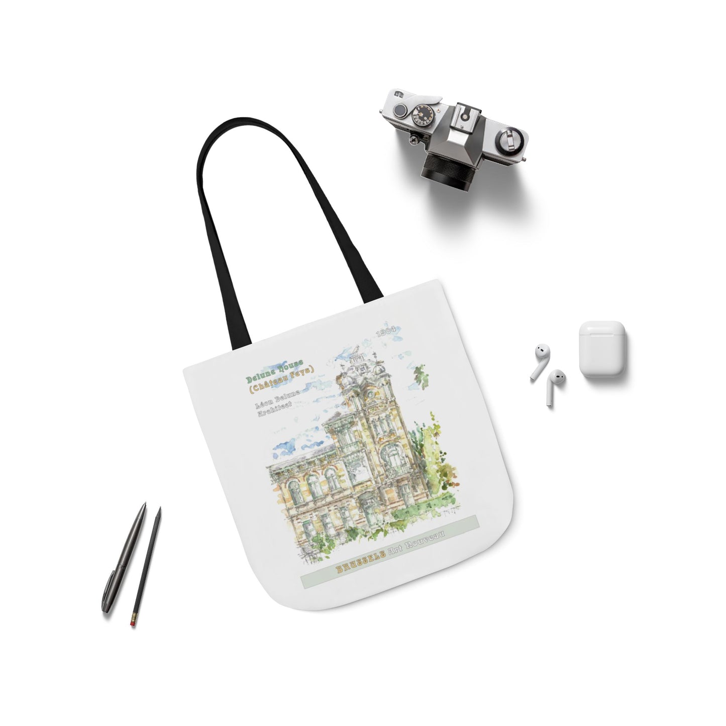 Brussel's Art-Nouveau-inspired Tote Bag with 3-Color Straps