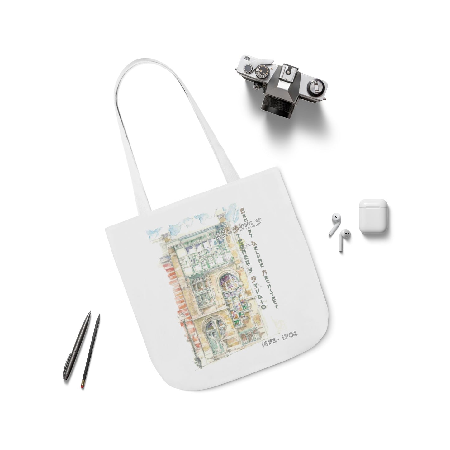Brussel's Art-Nouveau-inspired Tote Bag with 3-Color Straps
