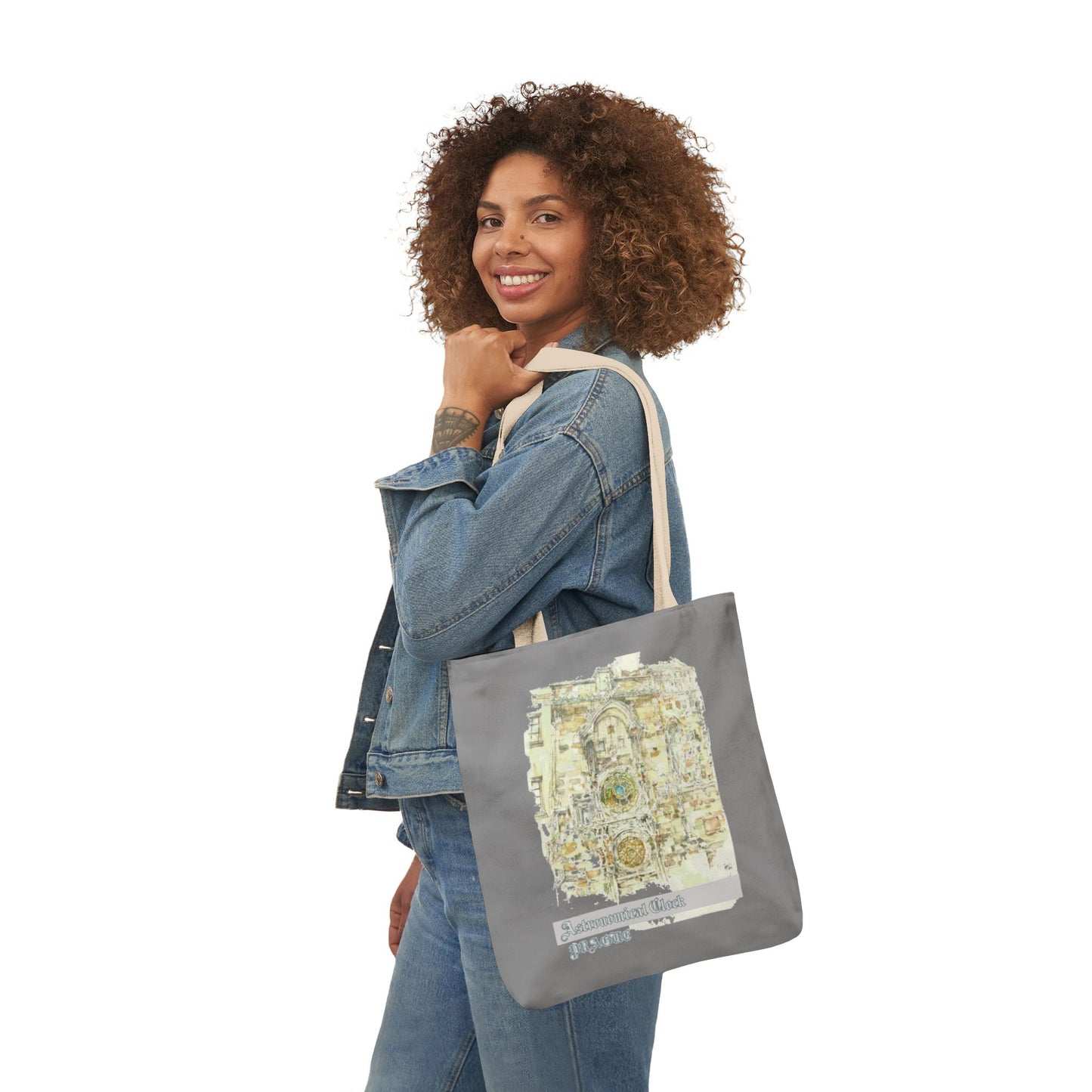 Prague-inspired grey Tote Bag with 4-Color Straps