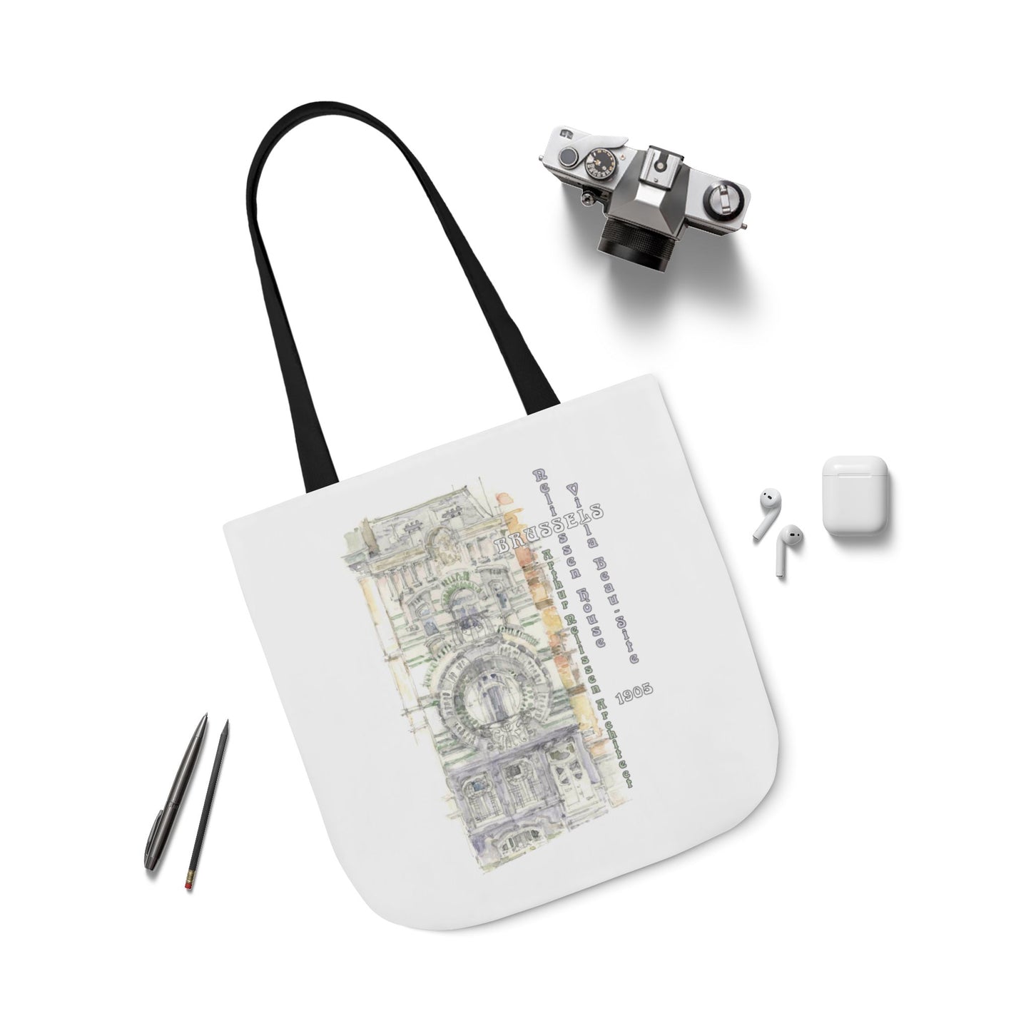 Brussel's Art-Nouveau-inspired Tote Bag with 3-Color Straps