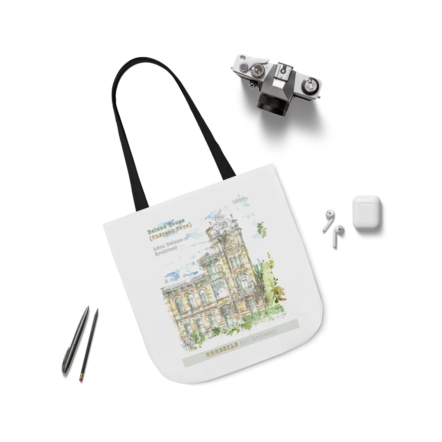 Brussel's Art-Nouveau-inspired Tote Bag with 3-Color Straps