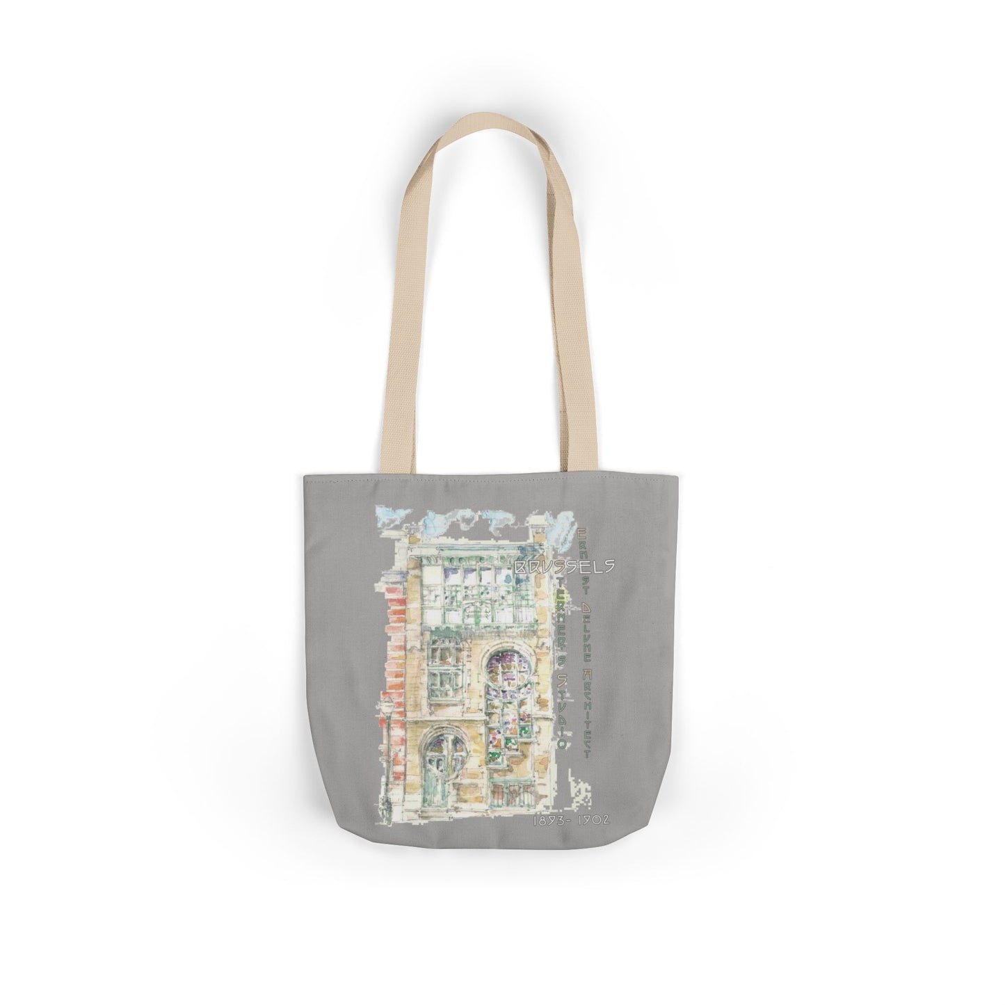 Art-Nouveau-inspired light grey Tote Bag with 5-Color Straps