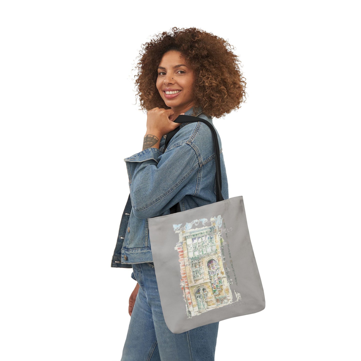 Art-Nouveau-inspired light grey Tote Bag with 5-Color Straps