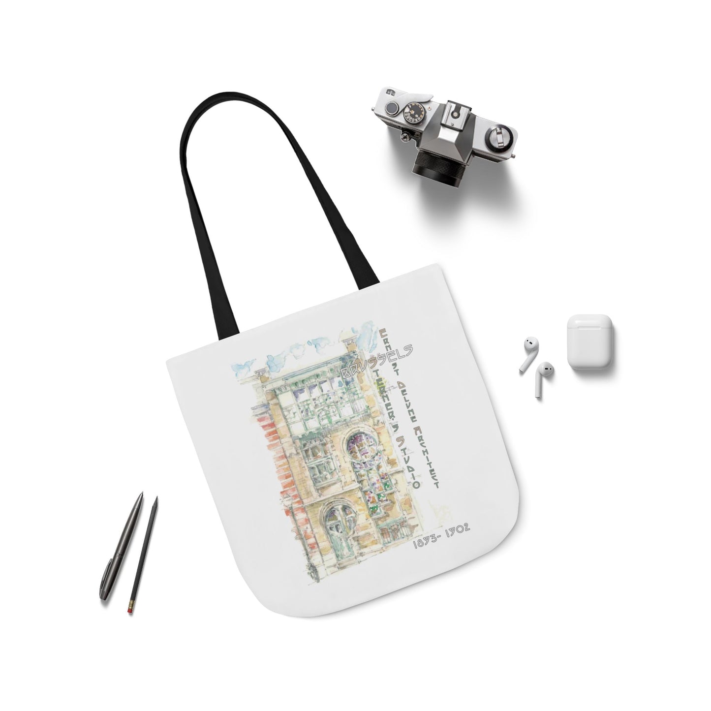 Brussel's Art-Nouveau-inspired Tote Bag with 3-Color Straps
