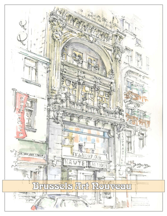 Brussels Travel Print (Belgium), the Art Nouveau building.