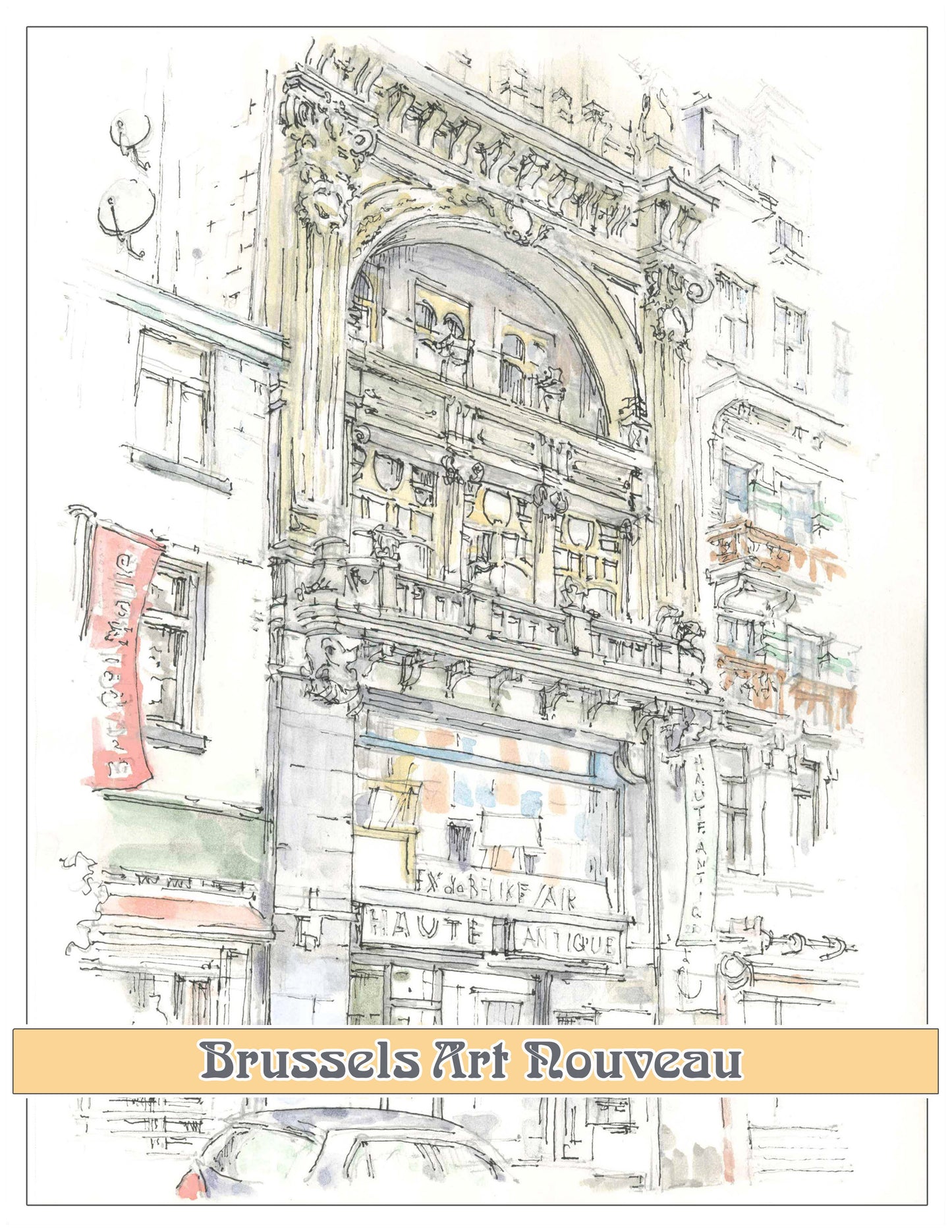 Brussels Travel Print (Belgium), the Art Nouveau building.