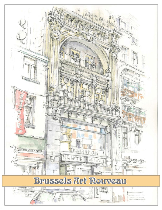 Brussels Travel Print (Belgium), the Art Nouveau building.