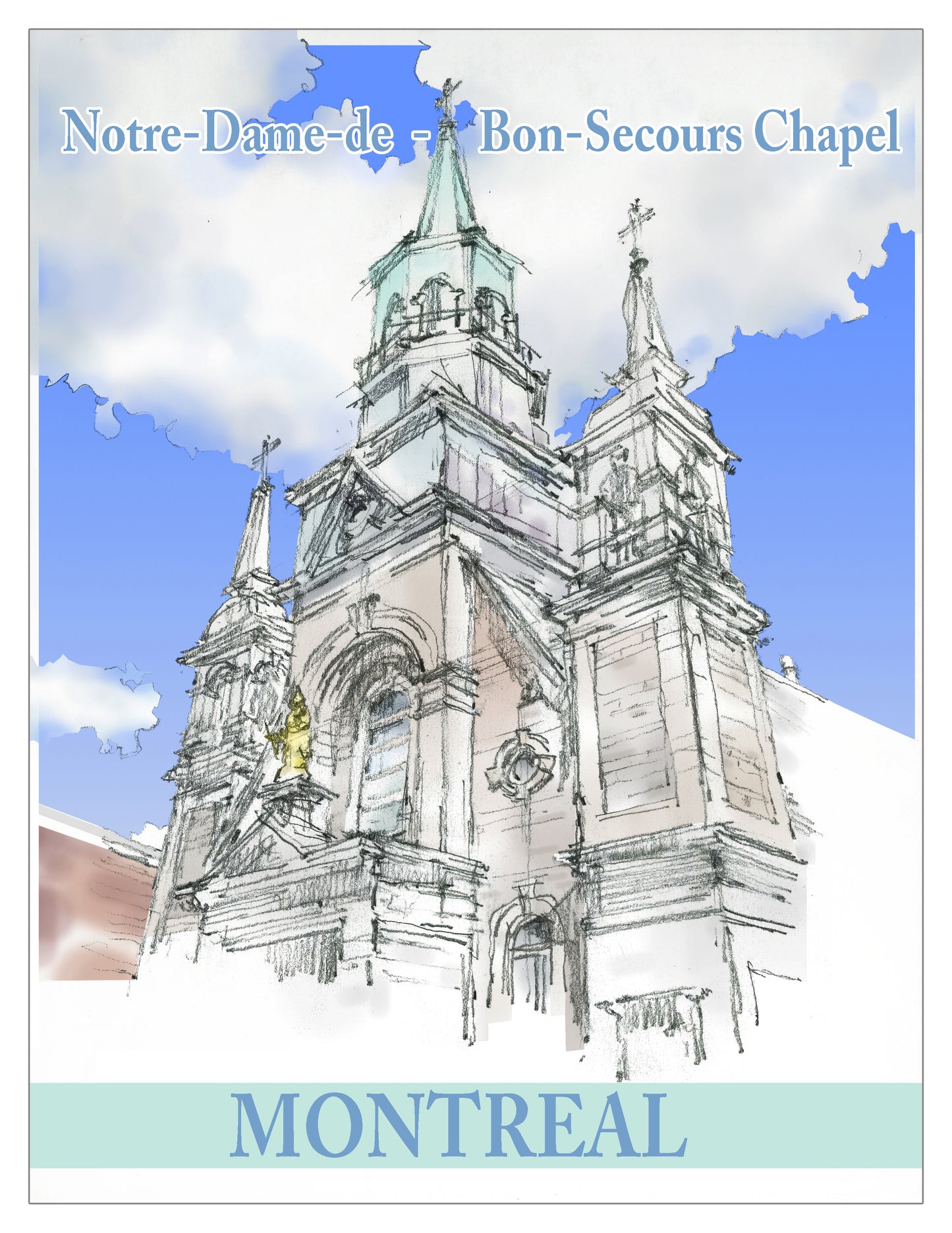 Montreal Travel Print. Notre-Dame-de-Bon-Secours Chapel.