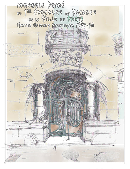 Paris Travel Print (France), Art-Nouveau doorway.